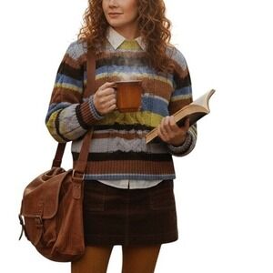 St. John's Bay Striped Cable Knit Sweater Small Multi-Color Crewneck Vintage Y2K